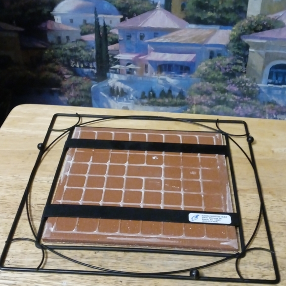 🍜Vintage Ceramic Tile Cast Iron Trivet🍝 🆕11"×11",Kitchen&Dining,Nice Gift🍲🎁 - Picture 3 of 16